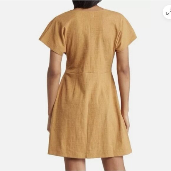 Madewell Women's Tan Flutter Sleeve Faux Wrap Mini Dress - Picture 2 of 9